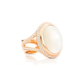 Tamara Comolli CUSHION Ring large Sand Mondstein mit Diamant Pavé R-CUSH-l-MoSa-p-rg