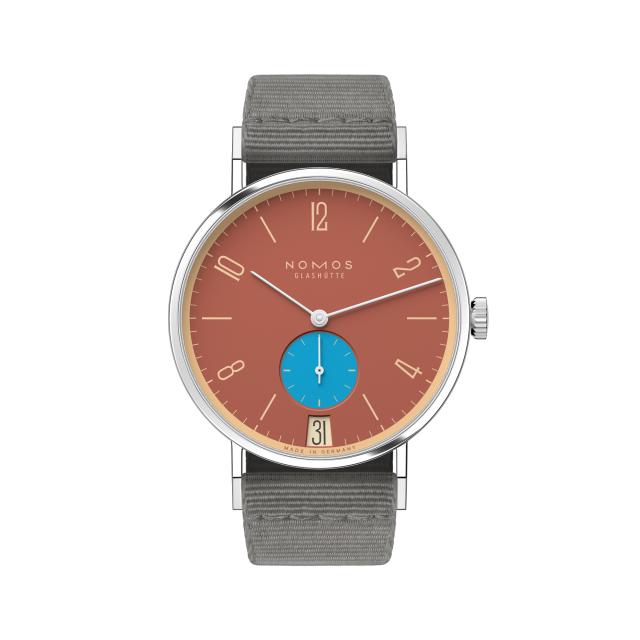 NOMOS Glashütte - Tangente 38 Datum Ziegelblau 