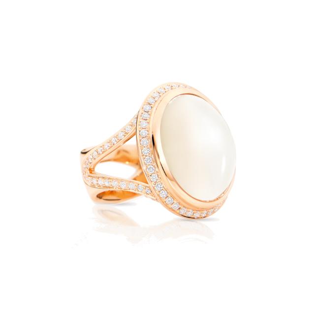 Tamara Comolli - CUSHION Ring large Sand Mondstein mit Diamant Pavé