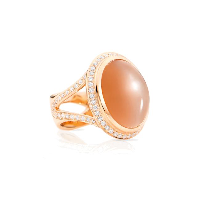 Tamara Comolli - CUSHION Ring small Brauner Mondstein mit Diamant Pavé